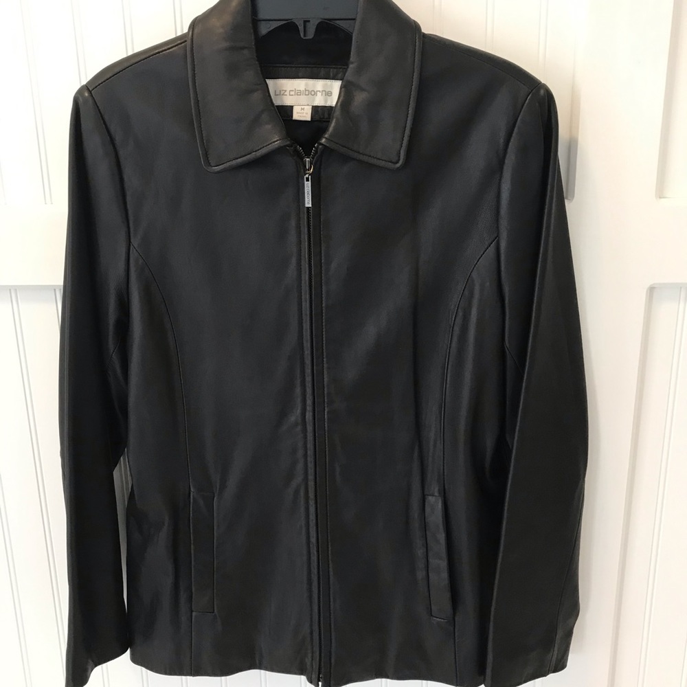 Liz Claiborne Leather zip front jacket